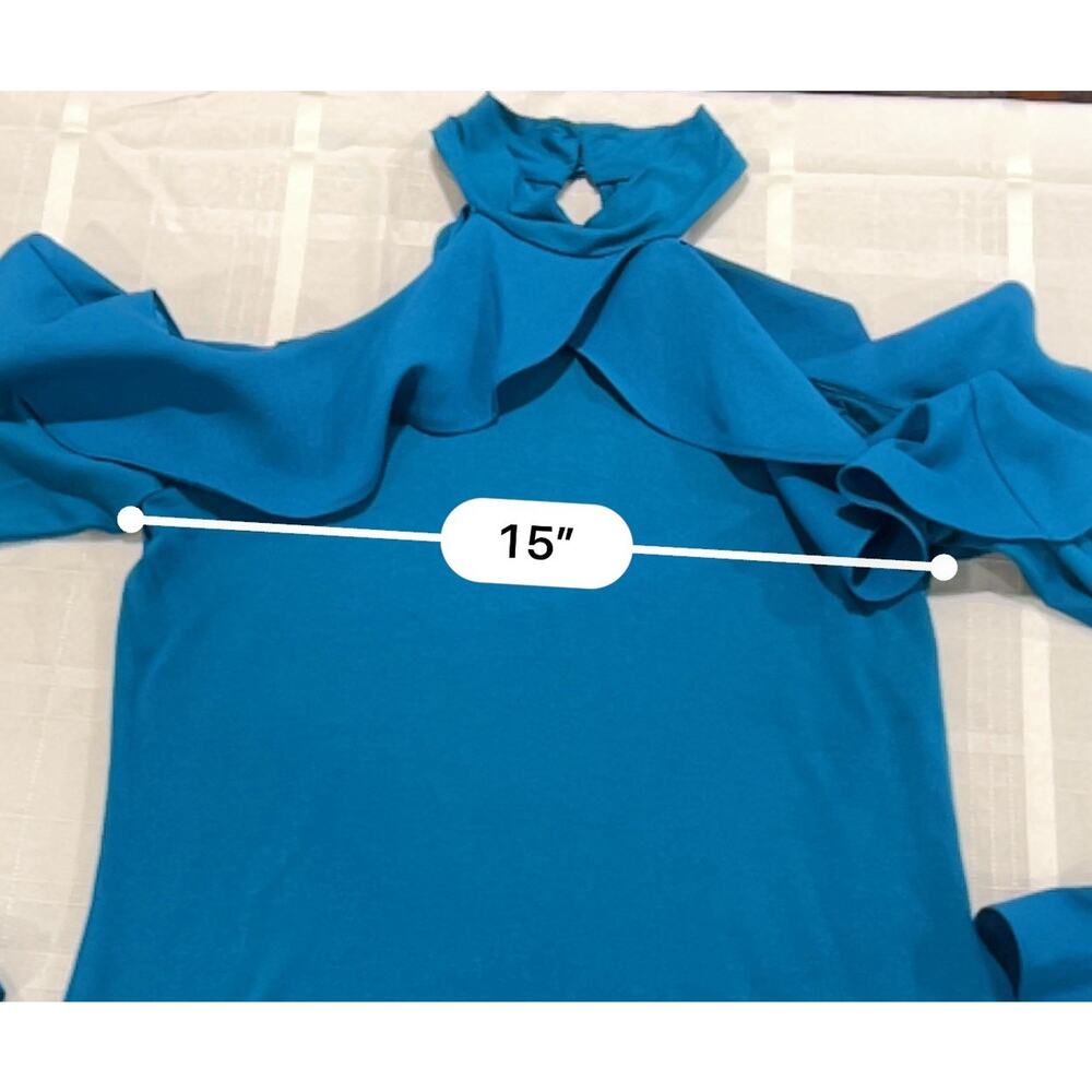 INC Y2K Blue Stretch Halter Ruffle Neck Cold Shoulder Stunning Women's Small - Picture 6 of 9